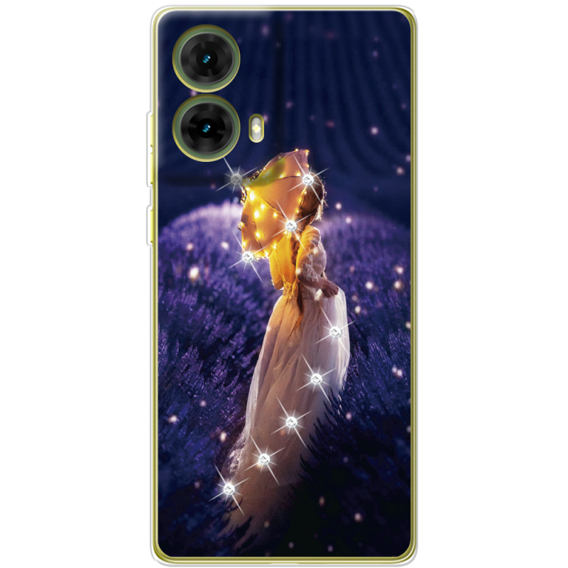 Чехол со стразами Motorola G85 Girl with Umbrella