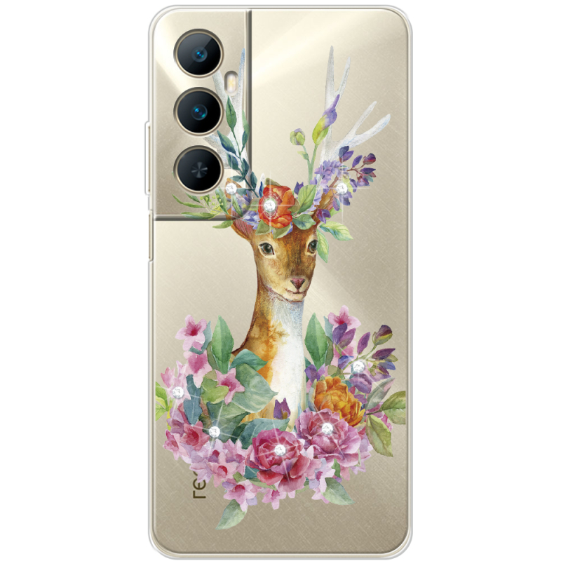 Чехол со стразами Realme C65 Deer with flowers