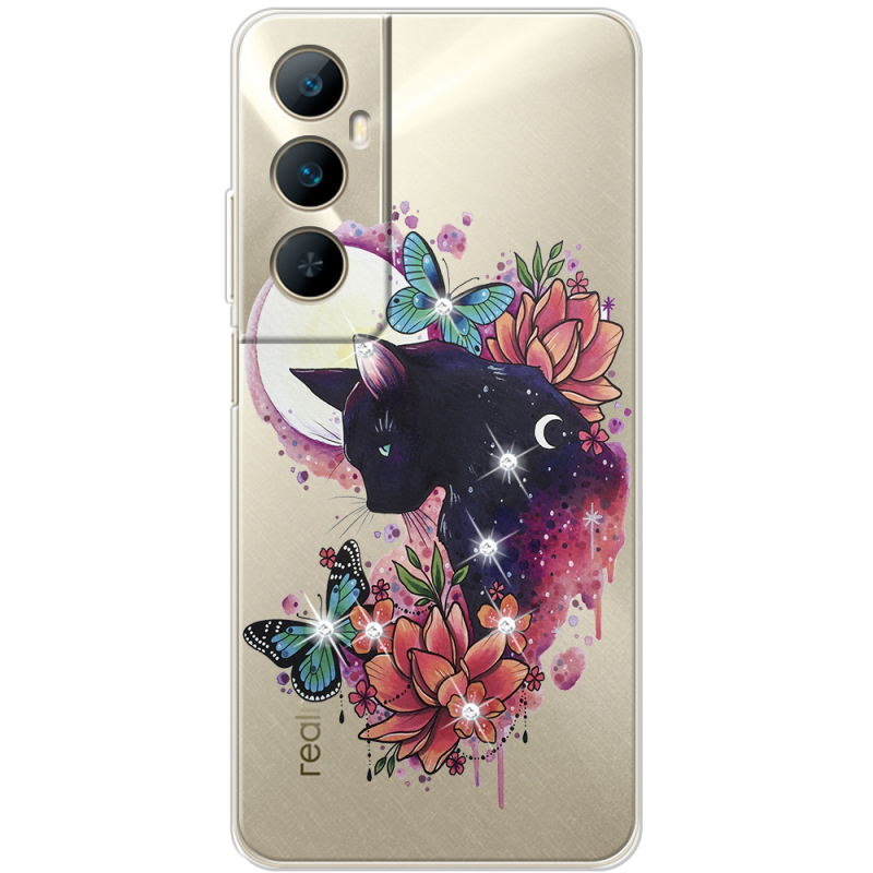 Чехол со стразами Realme C65 Cat in Flowers