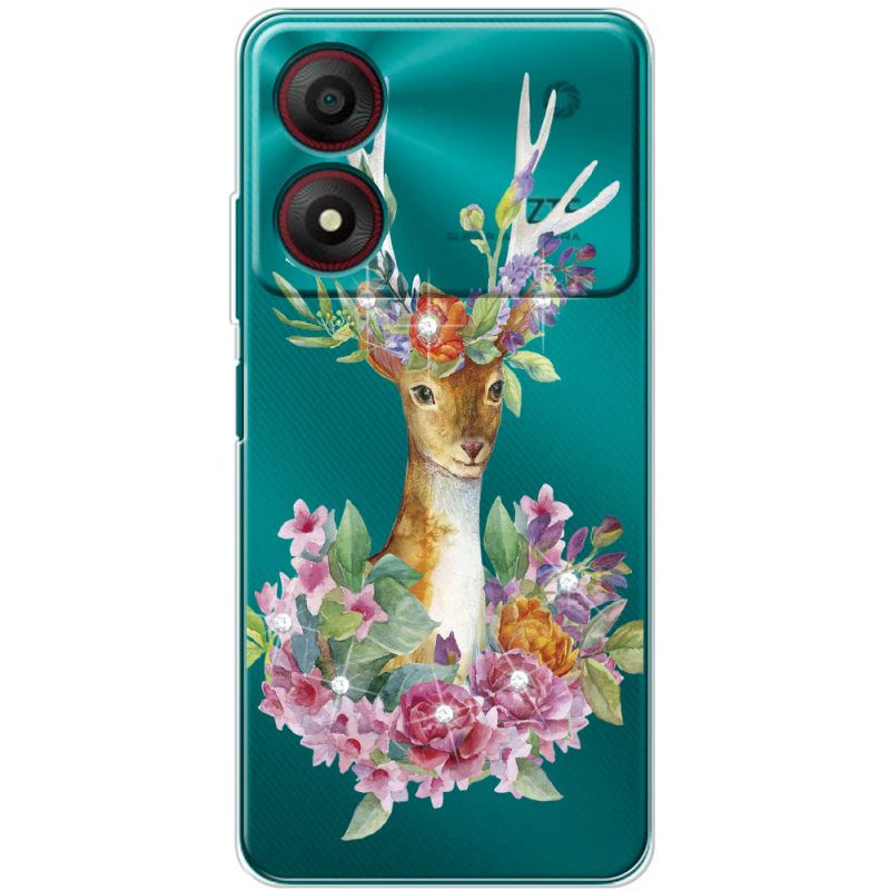 Чехол со стразами ZTE Blade A34 Deer with flowers