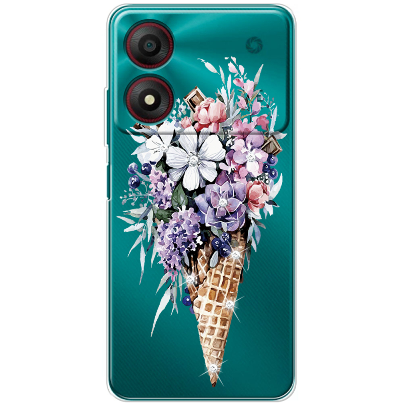 Чехол со стразами ZTE Blade A34 Ice Cream Flowers