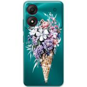 Чехол со стразами ZTE Blade A34 Ice Cream Flowers