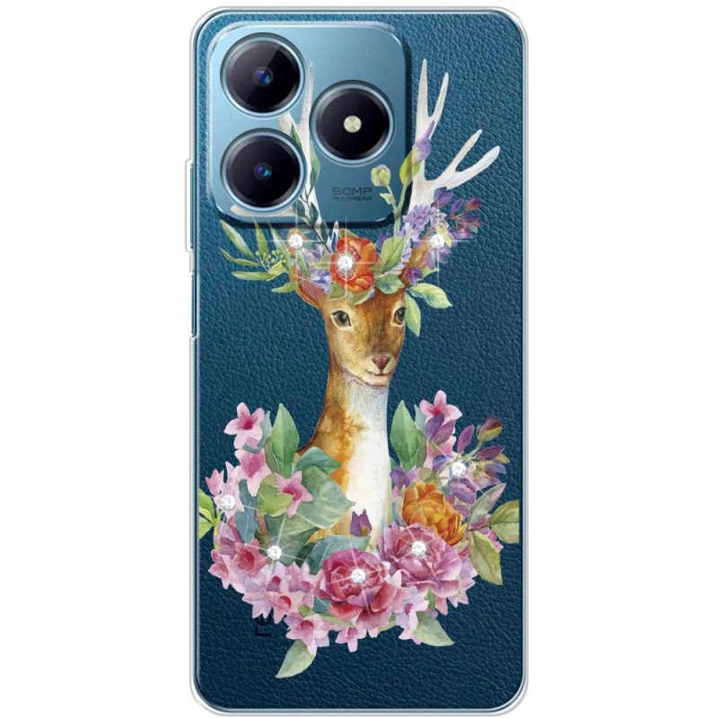 Чехол со стразами Realme C63 4G Deer with flowers