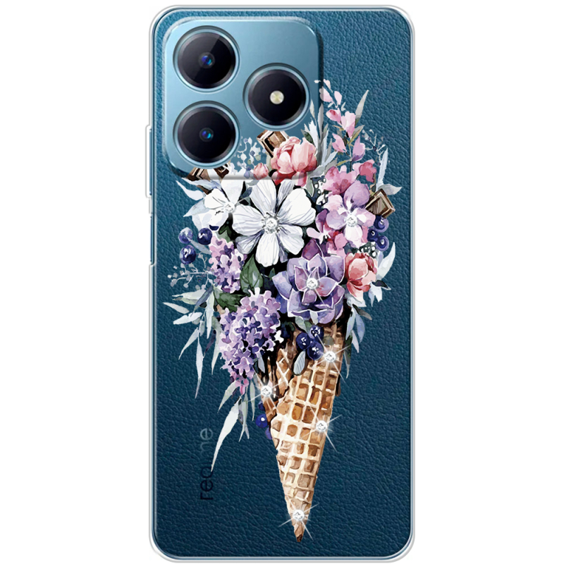 Чехол со стразами Realme C63 4G Ice Cream Flowers