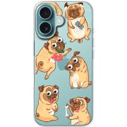 Прозрачный чехол BoxFace Apple iPhone 16 с 3D-глазками Pug