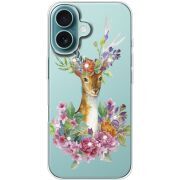 Чехол со стразами Apple iPhone 16 Deer with flowers