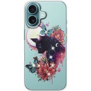 Чехол со стразами Apple iPhone 16 Cat in Flowers