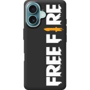 Черный чехол BoxFace Apple iPhone 16 Free Fire White Logo