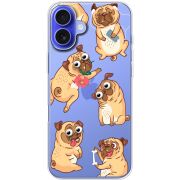 Прозрачный чехол BoxFace Apple iPhone 16 Plus с 3D-глазками Pug