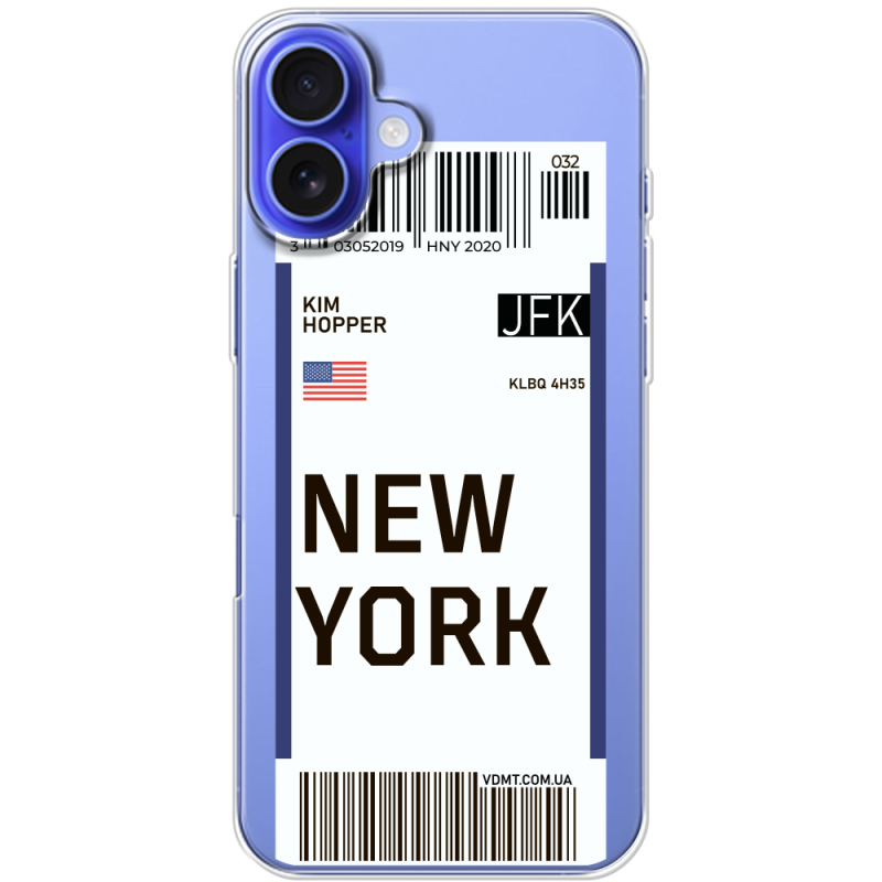 Прозрачный чехол BoxFace Apple iPhone 16 Plus Ticket New York