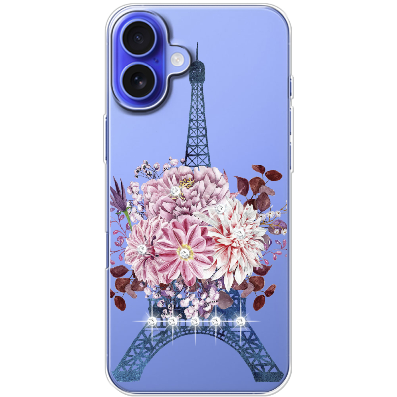 Чехол со стразами Apple iPhone 16 Plus Eiffel Tower