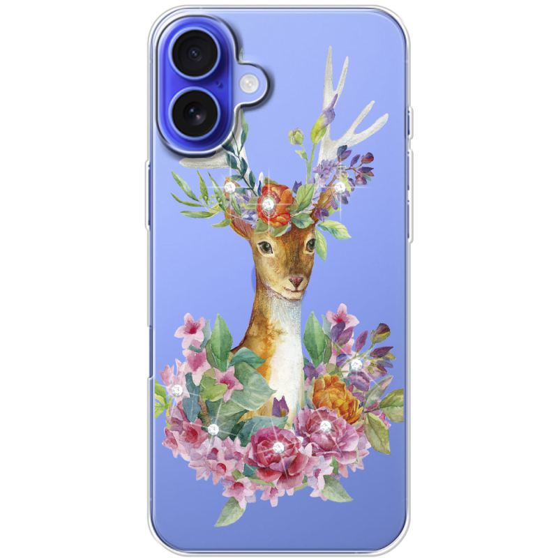 Чехол со стразами Apple iPhone 16 Plus Deer with flowers