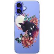 Чехол со стразами Apple iPhone 16 Plus Cat in Flowers