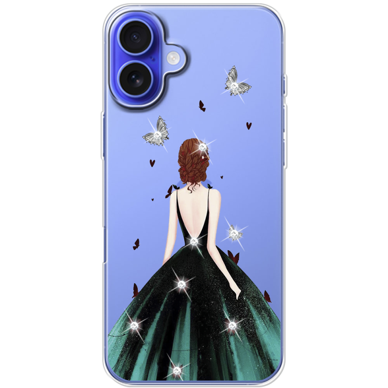 Чехол со стразами Apple iPhone 16 Plus Girl in the green dress