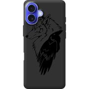 Черный чехол BoxFace Apple iPhone 16 Plus Wolf and Raven