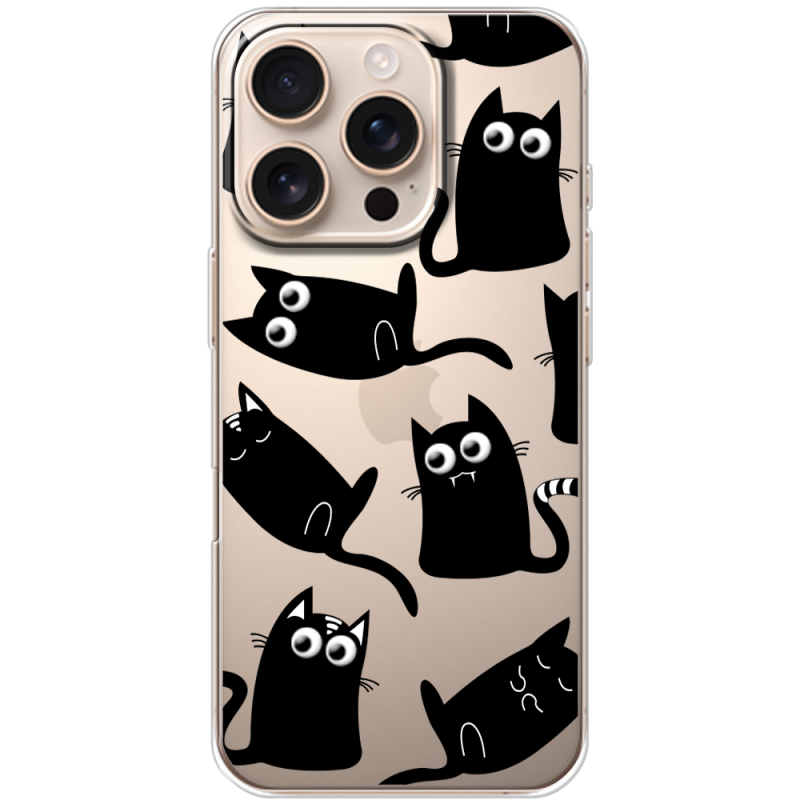 Прозрачный чехол BoxFace Apple iPhone 16 Pro с 3D-глазками Black Kitty