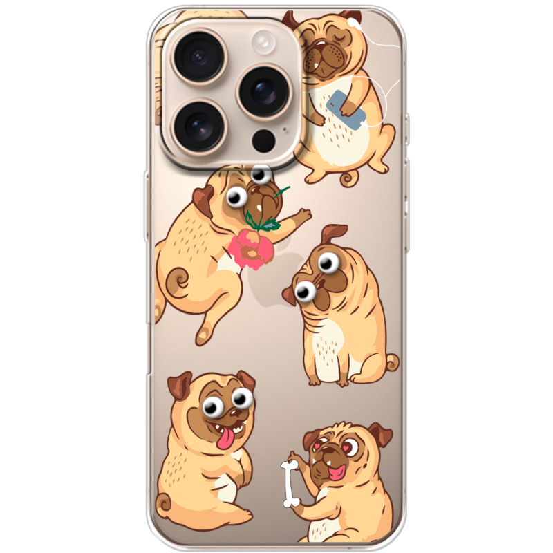 Прозрачный чехол BoxFace Apple iPhone 16 Pro с 3D-глазками Pug