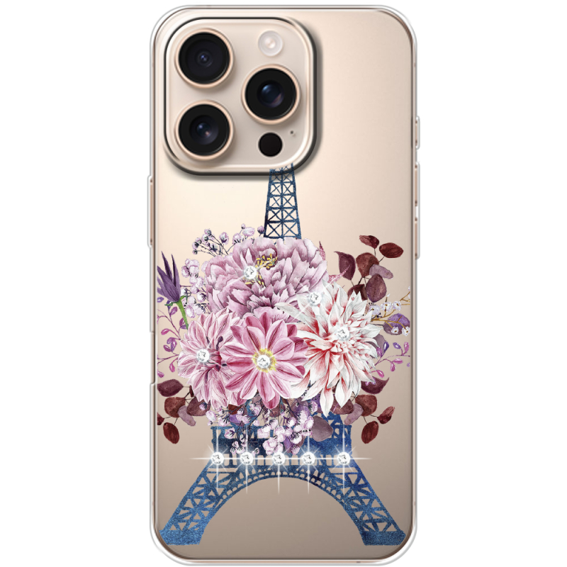 Чехол со стразами Apple iPhone 16 Pro Eiffel Tower