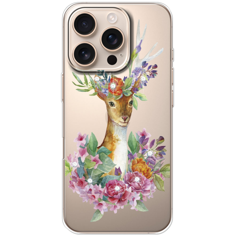 Чехол со стразами Apple iPhone 16 Pro Deer with flowers