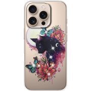 Чехол со стразами Apple iPhone 16 Pro Cat in Flowers