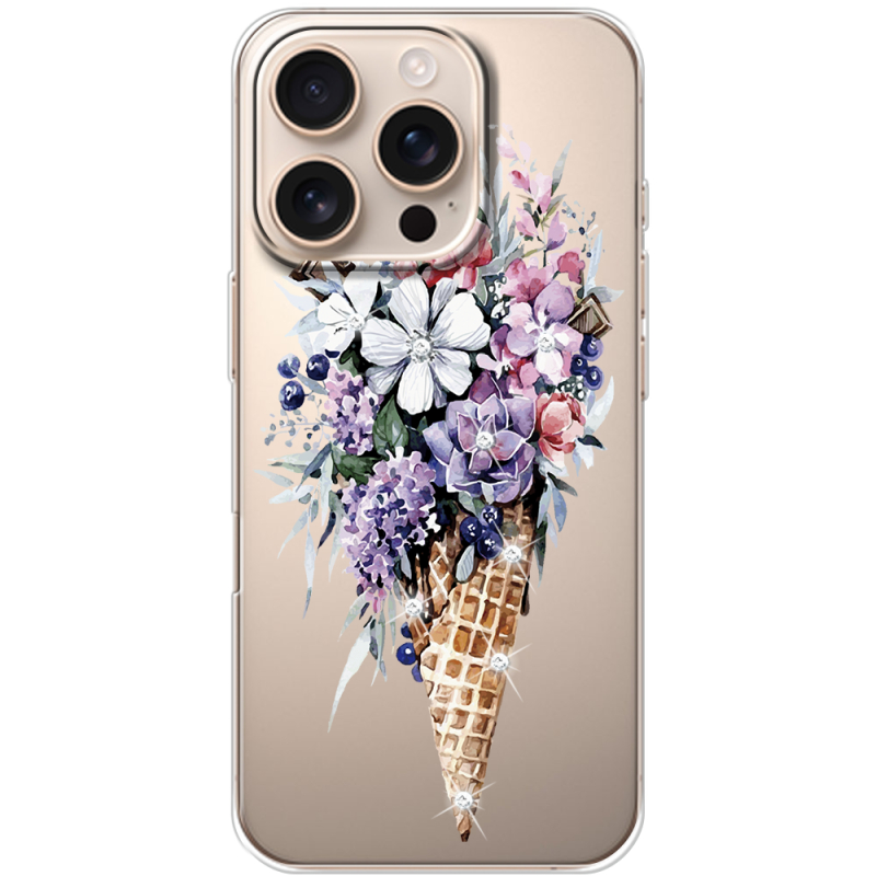 Чехол со стразами Apple iPhone 16 Pro Ice Cream Flowers