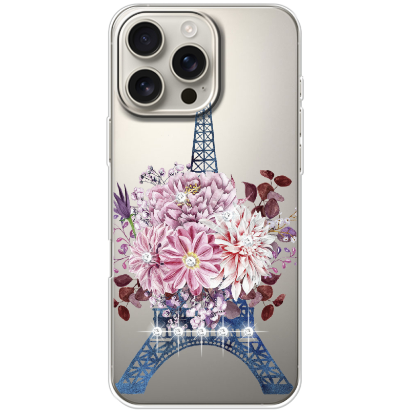 Чехол со стразами Apple iPhone 16 Pro Max Eiffel Tower