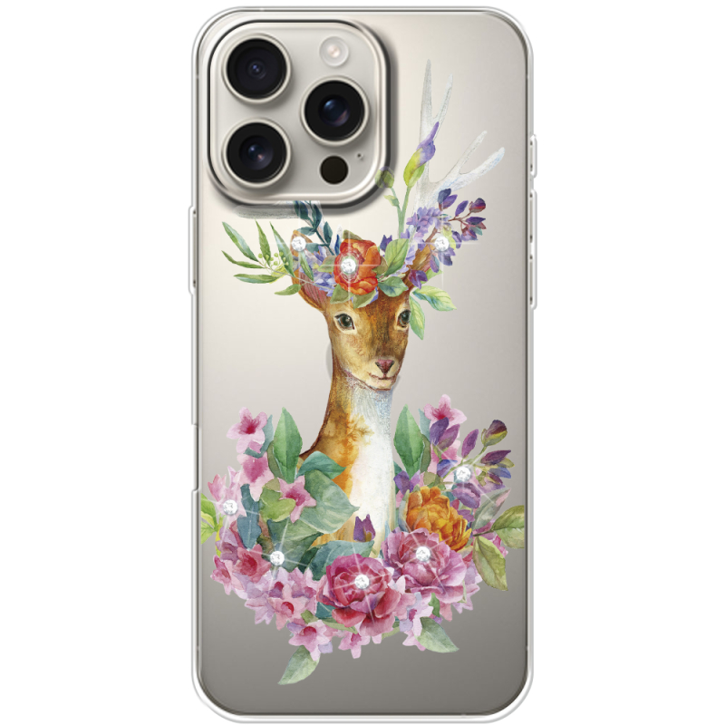 Чехол со стразами Apple iPhone 16 Pro Max Deer with flowers