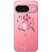 Прозрачный чехол BoxFace Google Pixel 9 Floral Flamingo