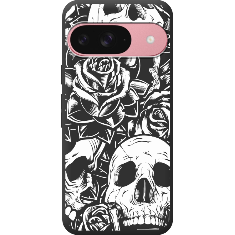 Черный чехол BoxFace Google Pixel 9 Skull and Roses