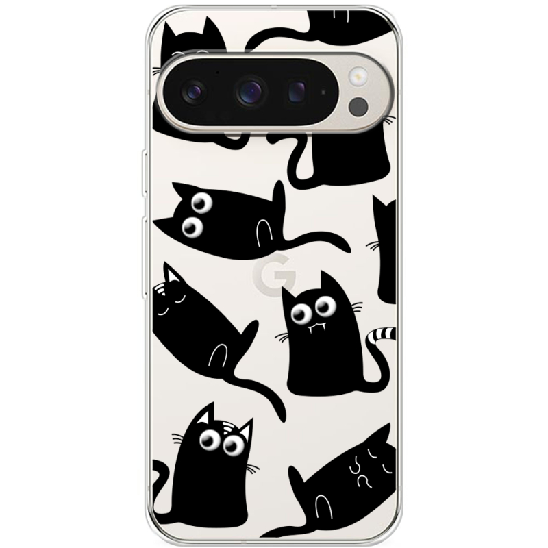 Прозрачный чехол BoxFace Google Pixel 9 Pro с 3D-глазками Black Kitty