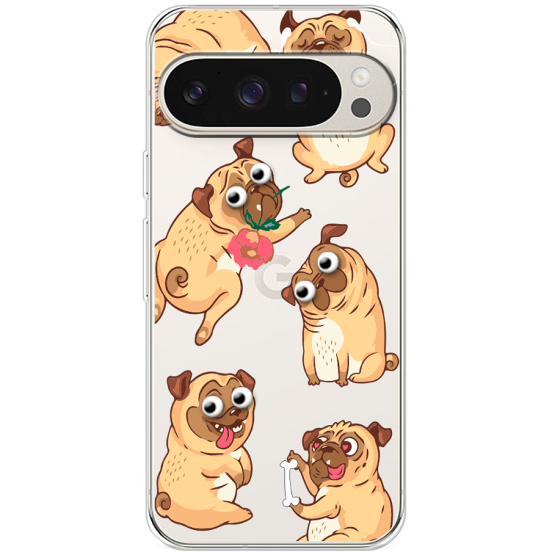 Прозрачный чехол BoxFace Google Pixel 9 Pro с 3D-глазками Pug