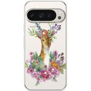 Чехол со стразами Google Pixel 9 Pro Deer with flowers