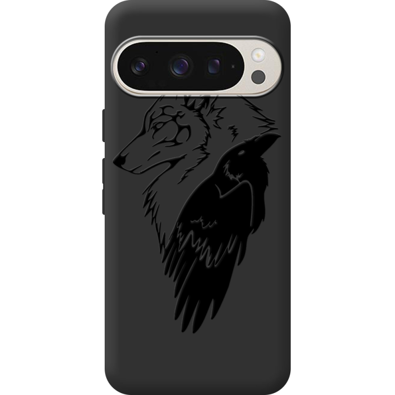 Черный чехол BoxFace Google Pixel 9 Pro Wolf and Raven