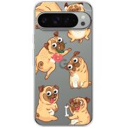 Прозрачный чехол BoxFace Google Pixel 9 Pro XL с 3D-глазками Pug