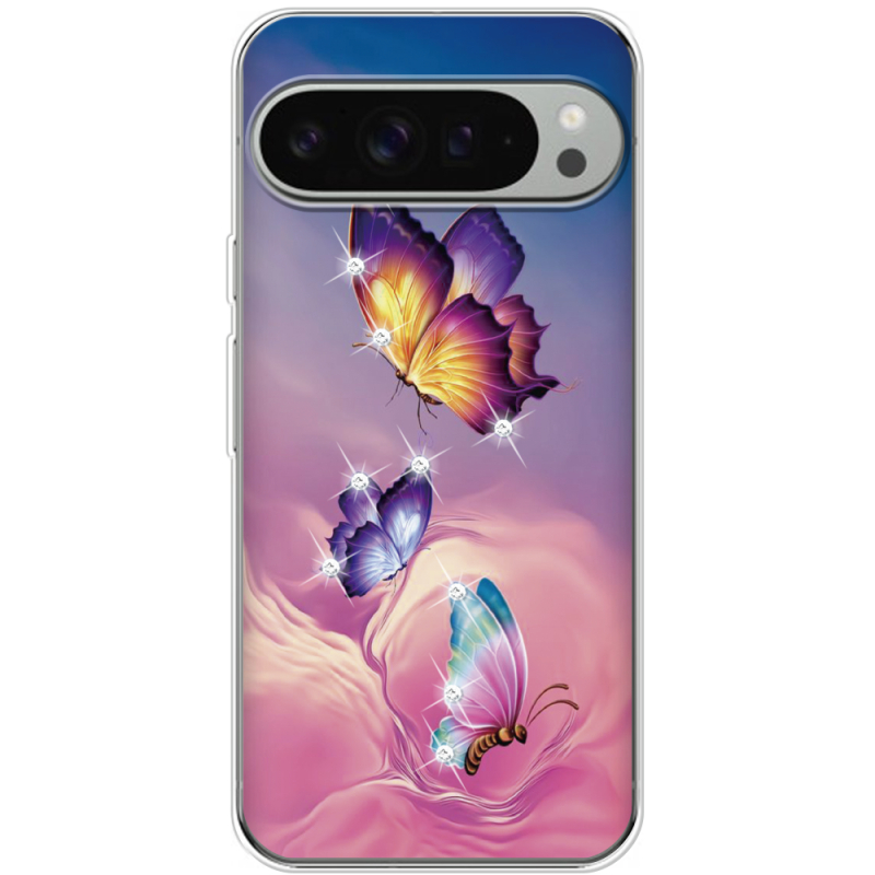 Чехол со стразами Google Pixel 9 Pro XL Butterflies