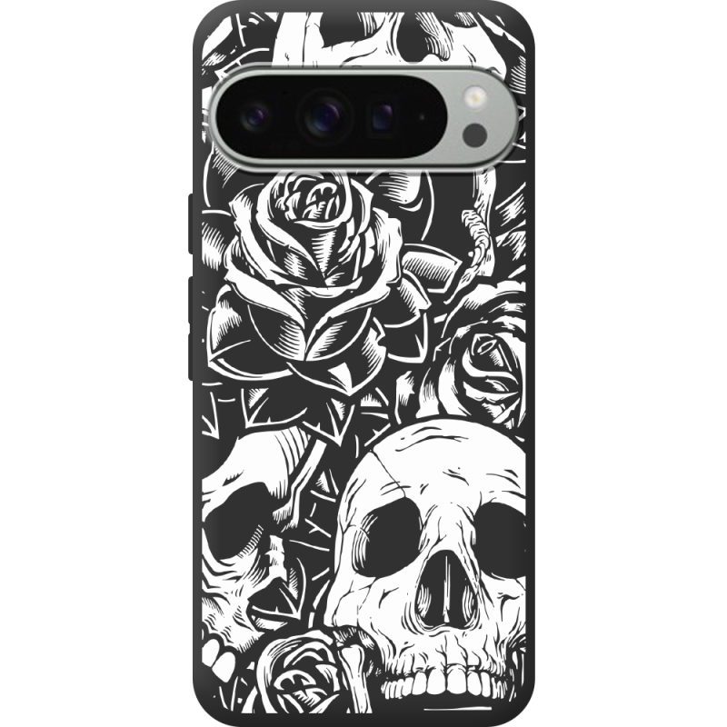 Черный чехол BoxFace Google Pixel 9 Pro XL Skull and Roses