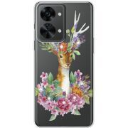 Чехол со стразами OnePlus Nord 2T 5G Deer with flowers