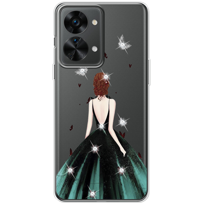 Чехол со стразами OnePlus Nord 2T 5G Girl in the green dress