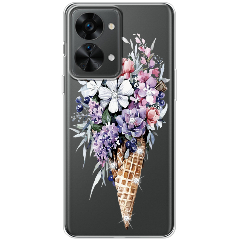 Чехол со стразами OnePlus Nord 2T 5G Ice Cream Flowers