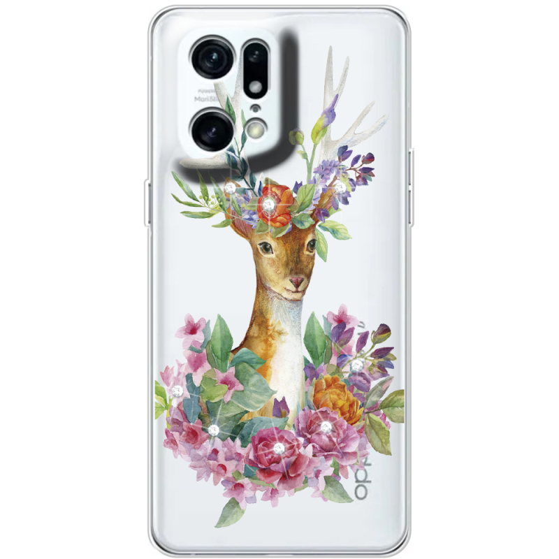 Чехол со стразами OPPO Find X5 Pro Deer with flowers