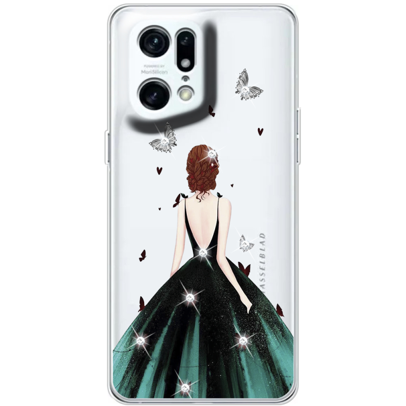 Чехол со стразами OPPO Find X5 Pro Girl in the green dress