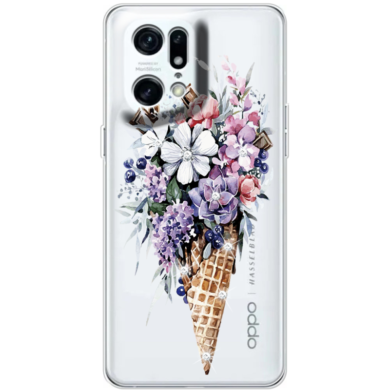 Чехол со стразами OPPO Find X5 Pro Ice Cream Flowers