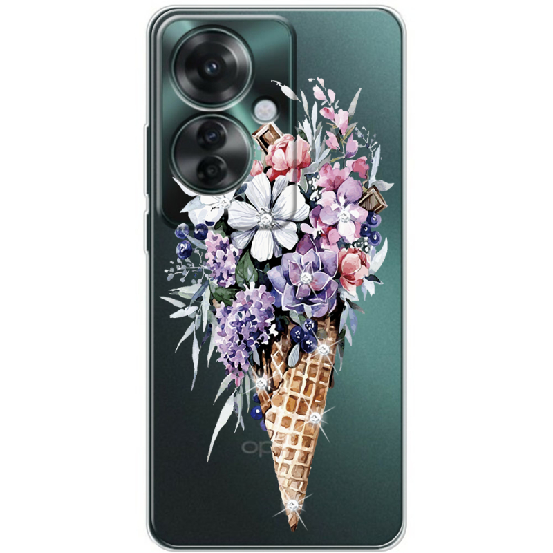 Чехол со стразами OPPO Reno 11 F Ice Cream Flowers