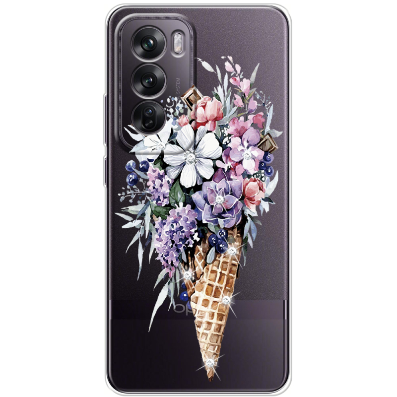 Чехол со стразами OPPO Reno 12 Ice Cream Flowers