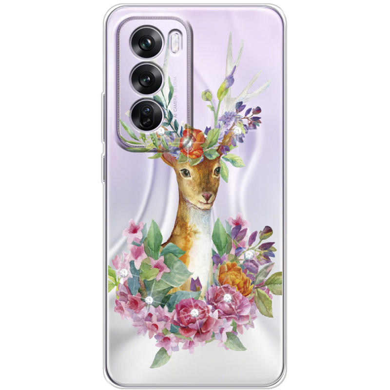 Чехол со стразами OPPO Reno 12 Pro Deer with flowers