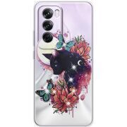 Чехол со стразами OPPO Reno 12 Pro Cat in Flowers