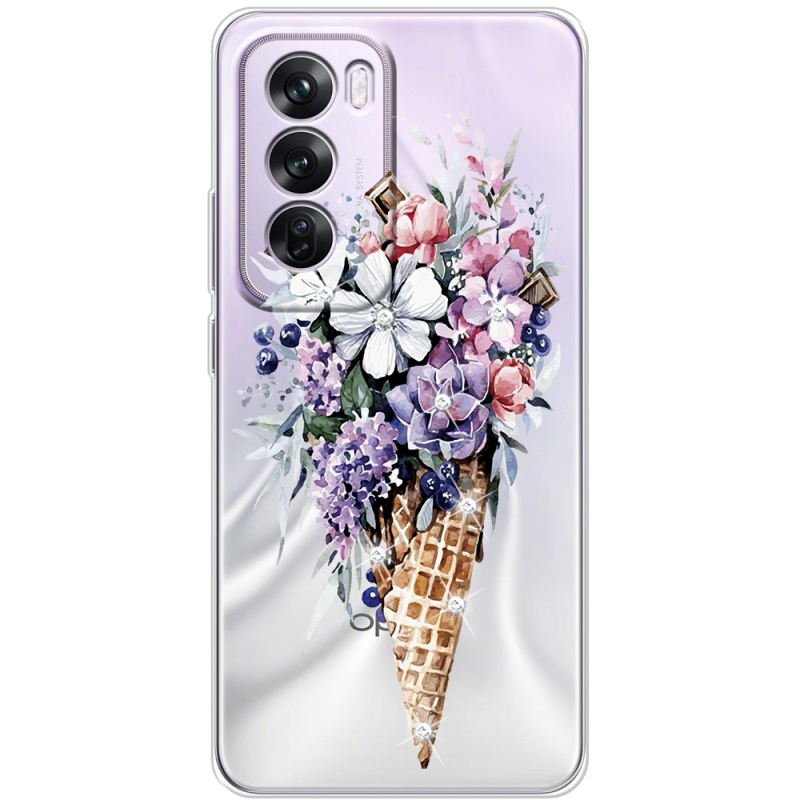 Чехол со стразами OPPO Reno 12 Pro Ice Cream Flowers