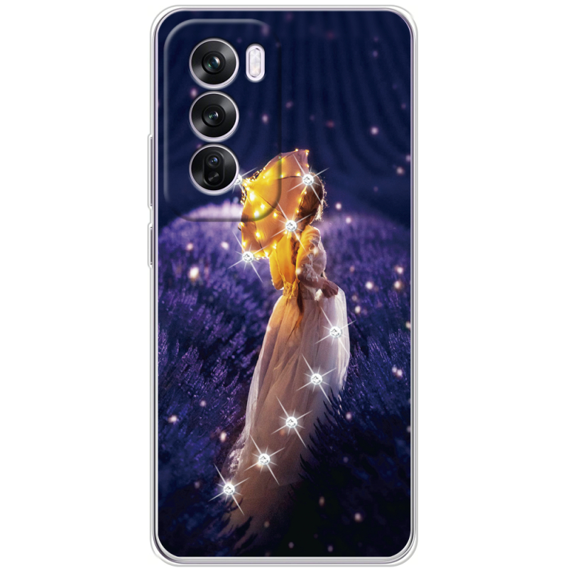 Чехол со стразами OPPO Reno 12 Pro Girl with Umbrella