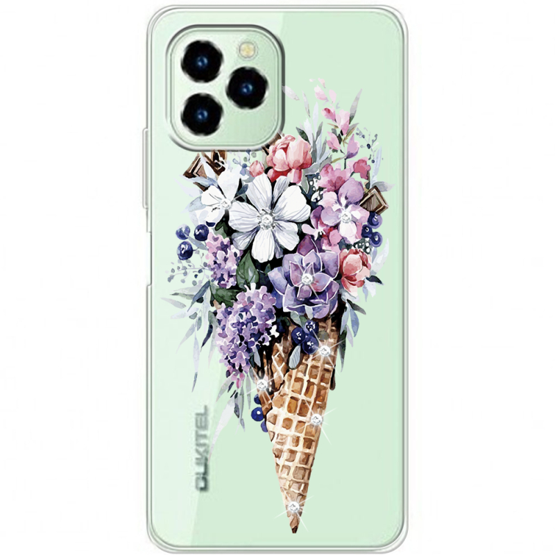 Чехол со стразами Oukitel C21 Pro Ice Cream Flowers