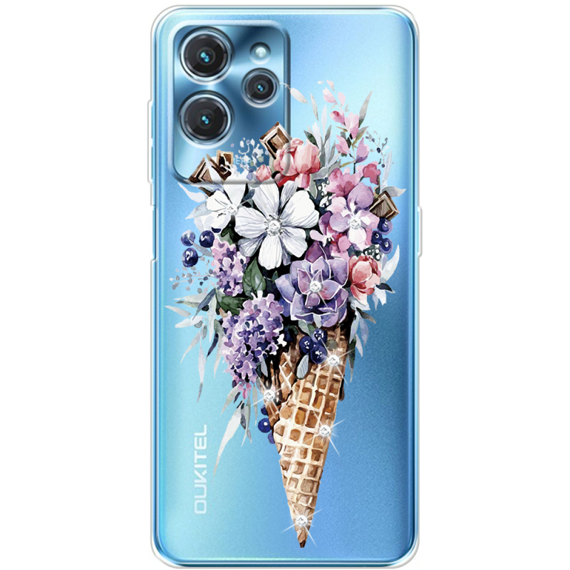 Чехол со стразами Oukitel C32 Ice Cream Flowers